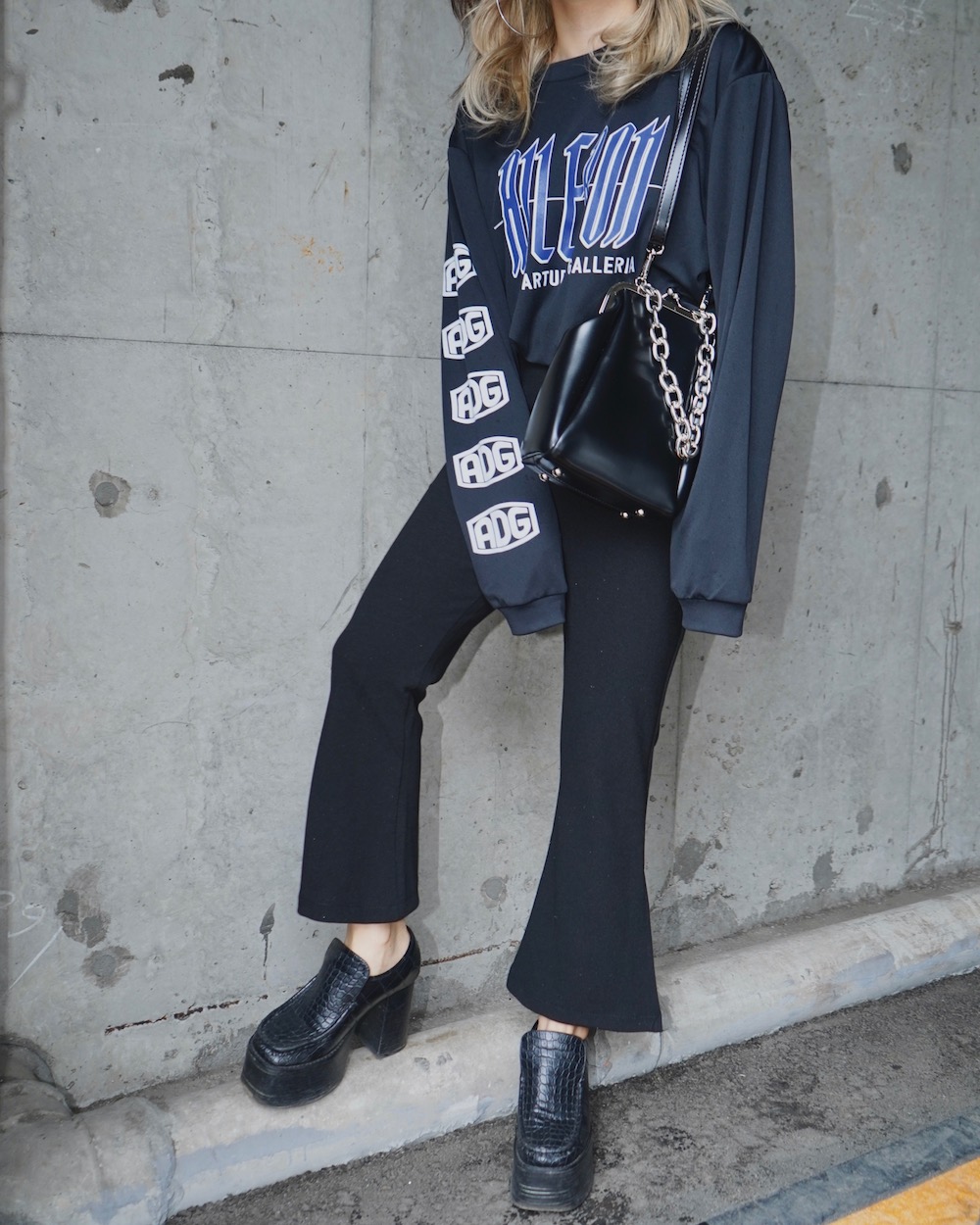 ADG BLUE LOGO SLEEVE L/S TOPS（black）