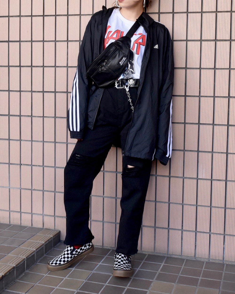 adidas 3LINE SLEEVE NYLON PARKA(black)