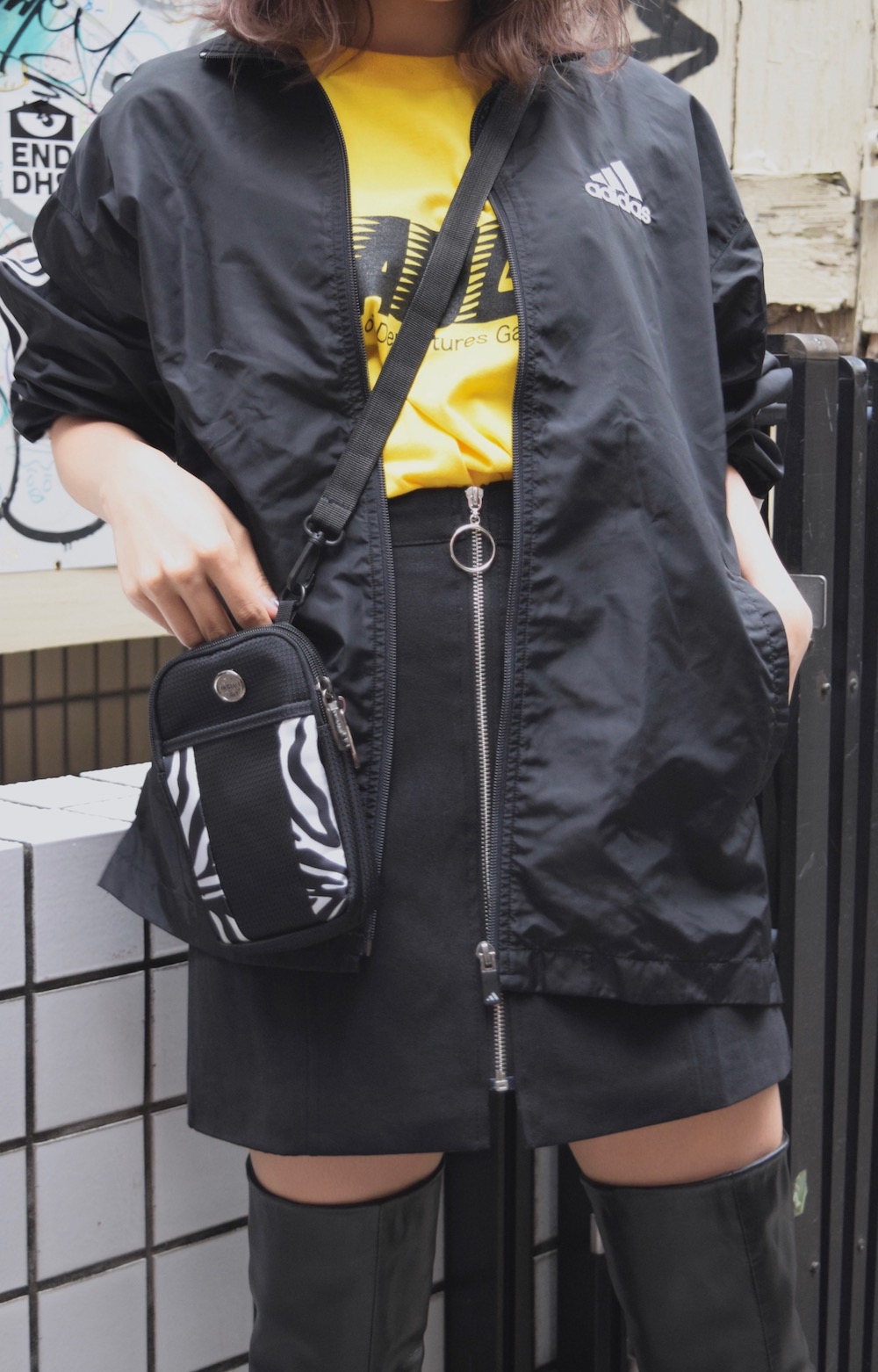 adidas 3LINE SLEEVE NYLON JACKET(black)