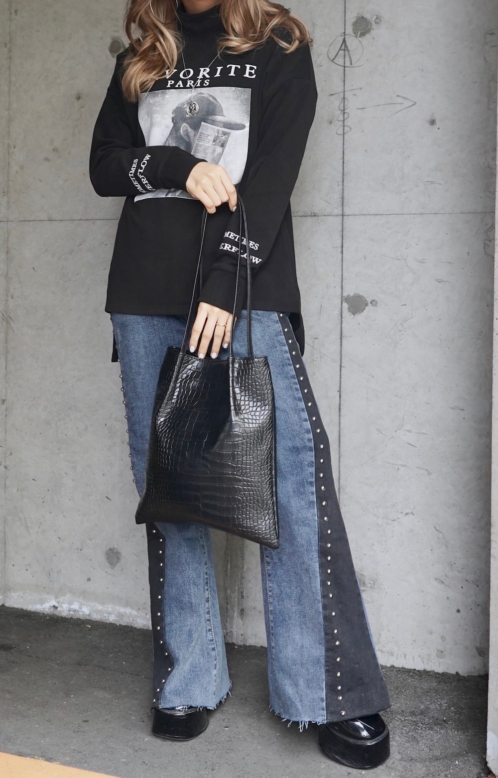 Girl Photo High Neck Sweat PO (black)