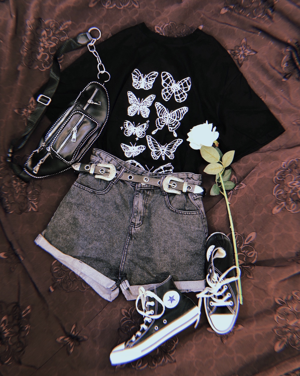 Butterflies Print Oversized T-shirts (black)