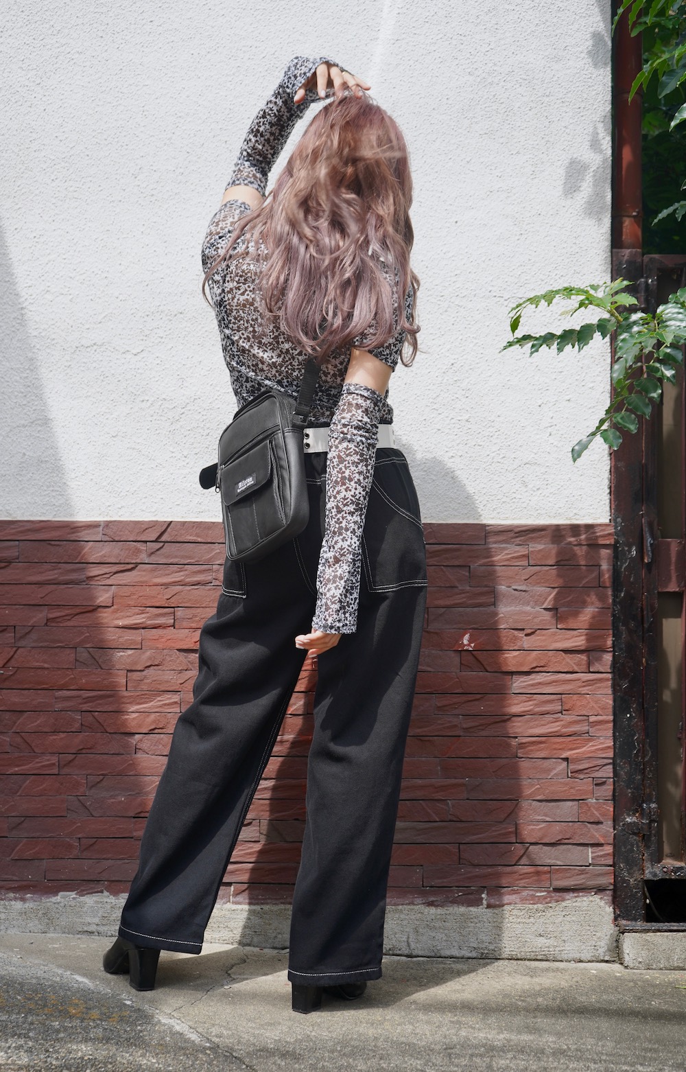 2way Sleeve Flower Sheer Tops (black)