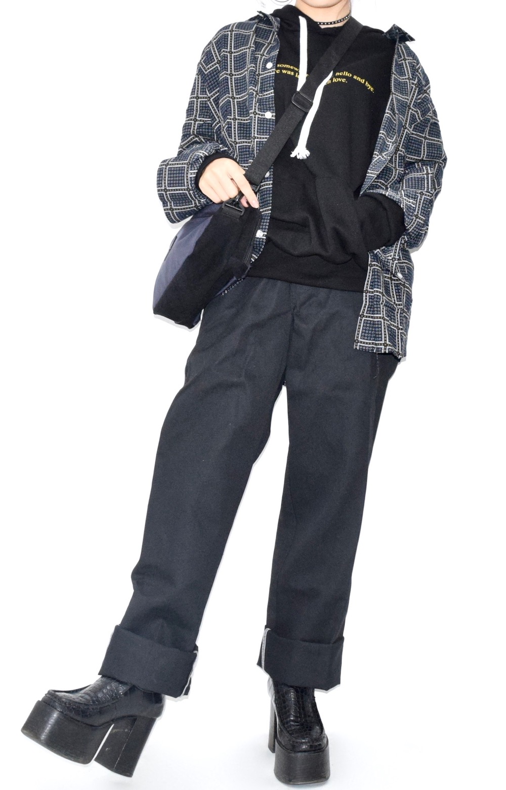 BLOCK PATTERN BIG BOX L/S SHIRTS（navy）