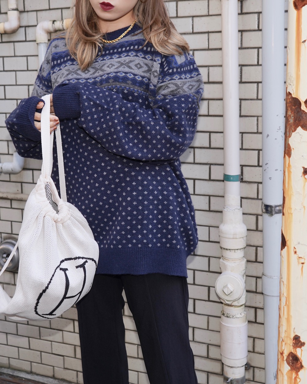 Nordic Oversized Knit Sweater (navy)