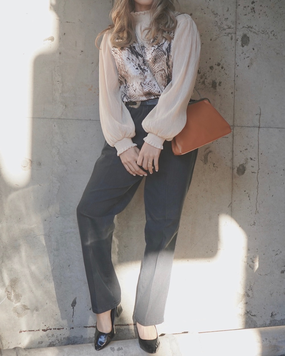 Balloonsleeve Chiffon High Neck Tops (ecru)