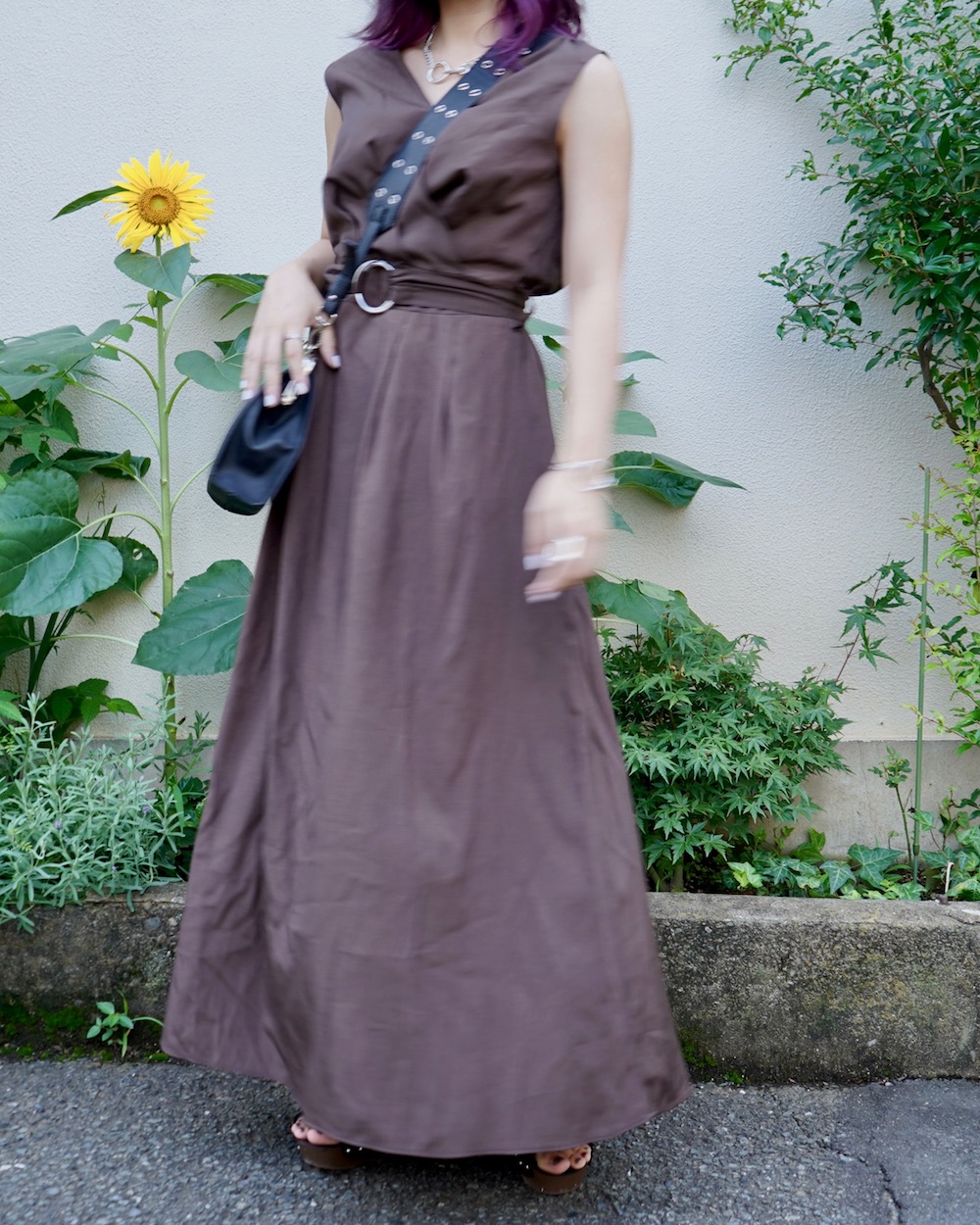 Silky Nosleeve Onepiece (brown) *with Belt