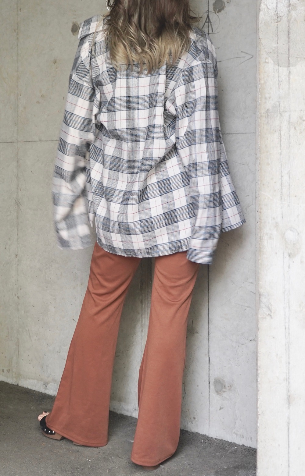 Color Mix Tartan Check Unisex Big Shirts (off white)