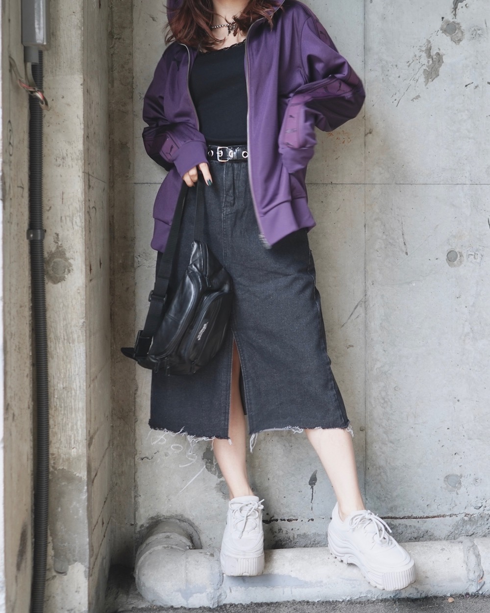 Black Denim Slit H-Skirt