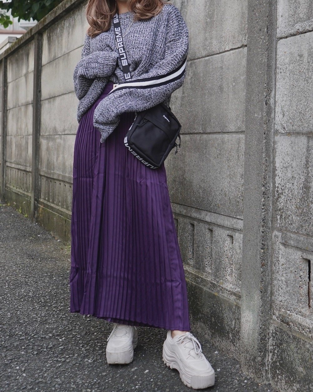 2color Line Design Mosaic Knit Sweater (black)