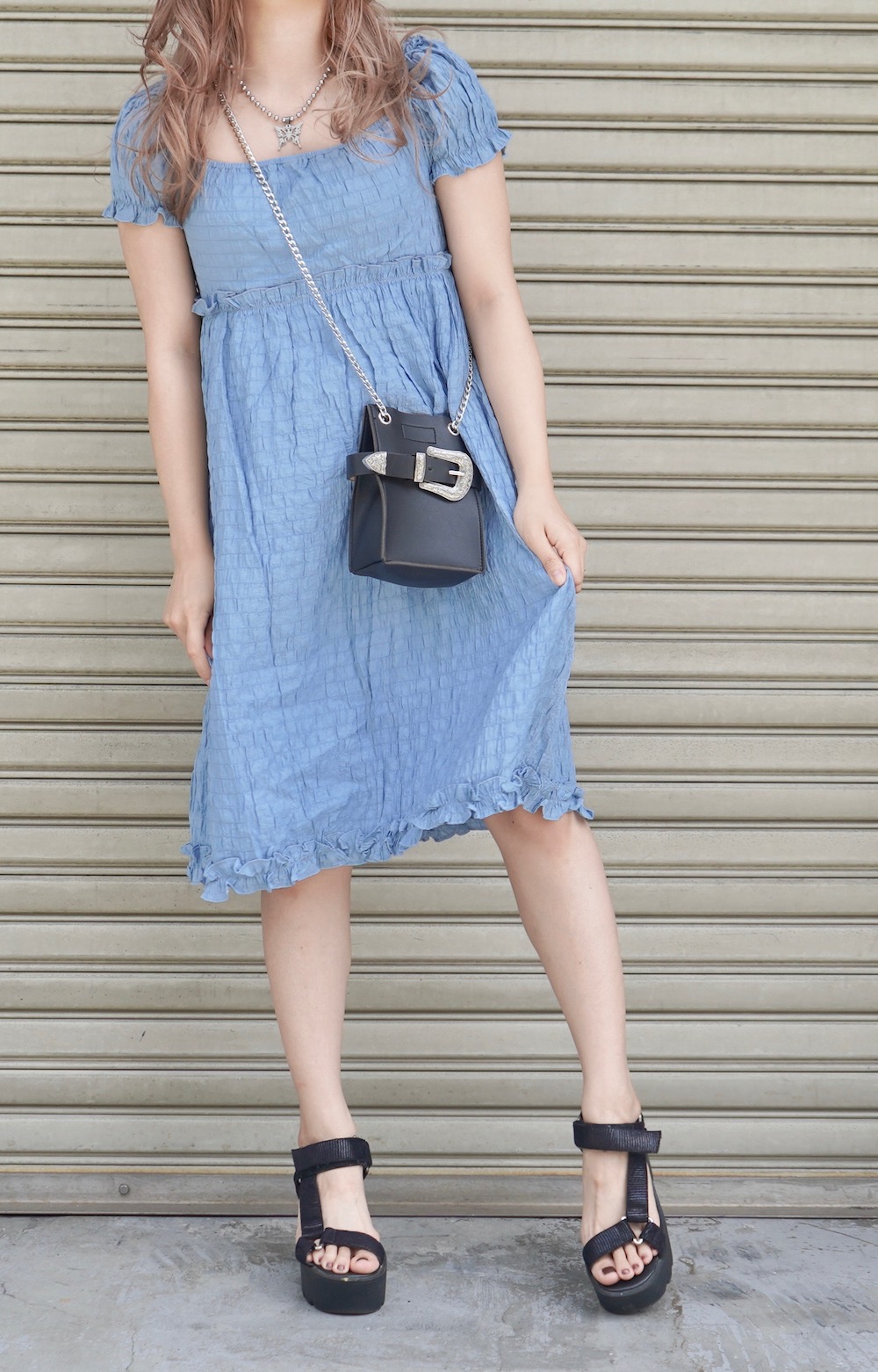 Puffsleeve Classical Flare Onepiece (baby blue)