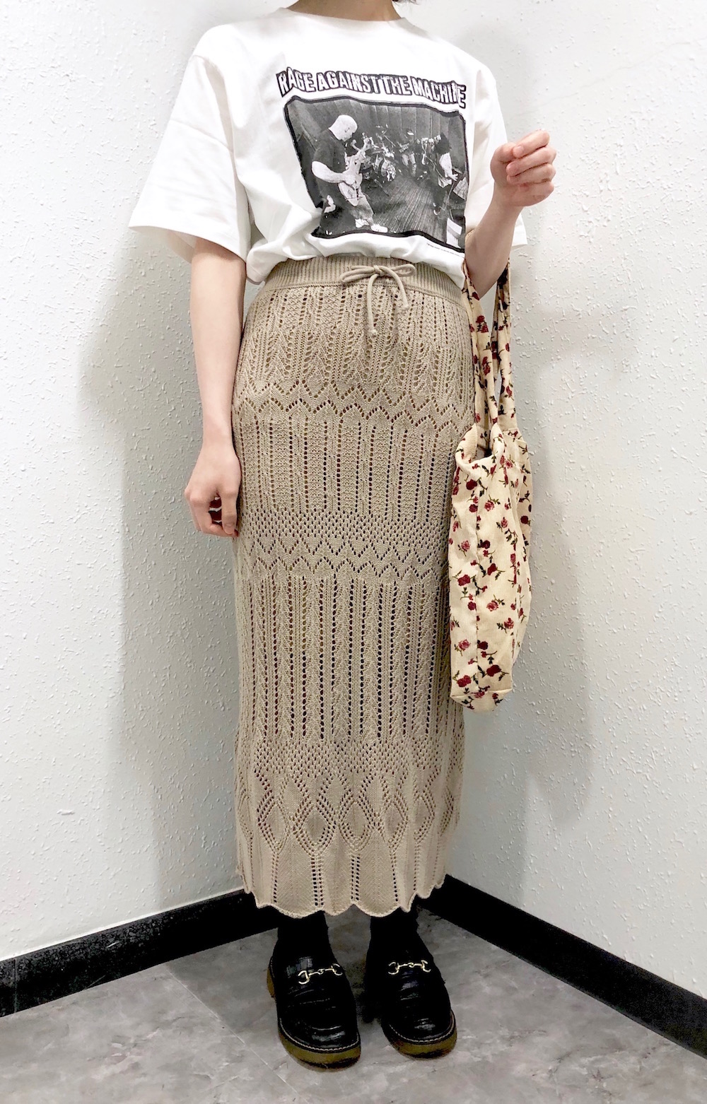 Crochet Knit Pencil Long Skirt（mocha beige）